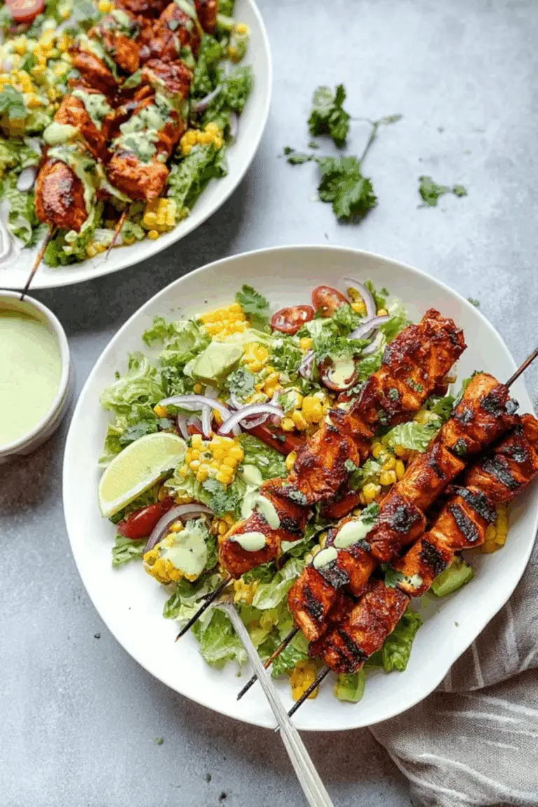 BBQ Chicken Skewer Salad: A Grilled Summer Favorite with Herby Ranch