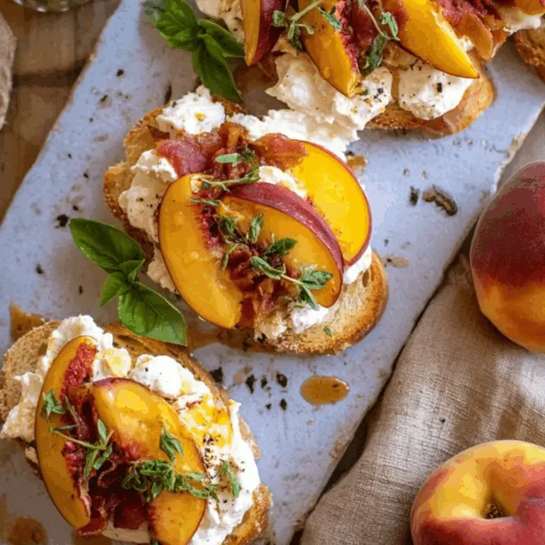 Peach Burrata Parmesan Crostini