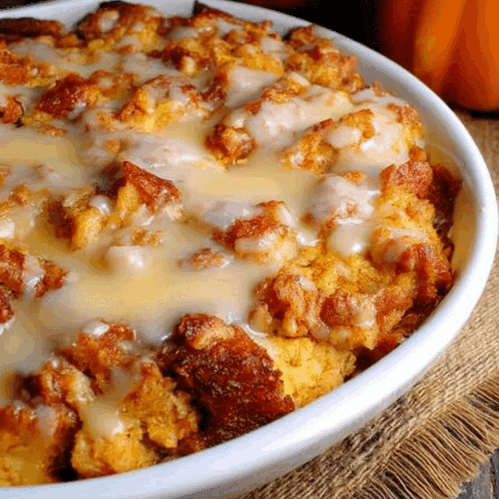 Pumpkin Bread Pudding with Apple Cider Butter Sauce